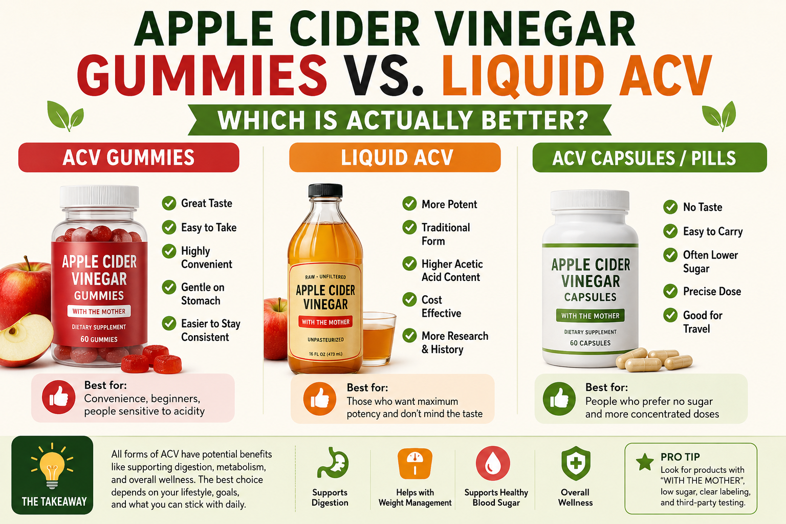 Apple Cider Vinegar Gummies vs. Liquid ACV