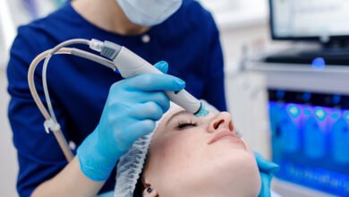 Hydrafacial in Tysons Corner, VA treatment being performed by a skincare professional using advanced HydraFacial technology to cleanse, exfoliate, and hydrate the skin.